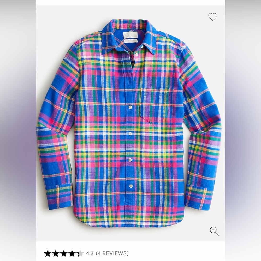 J. Crew Blue Multicolor Plaid 100% Cotton Shirt Size 4 NWOT